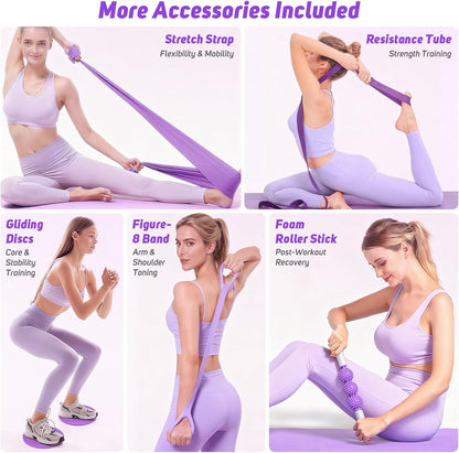 Asten Home Pilates Kit for Women: Pilates Equipment Pilates Ring and Ball Set with Resistance Bands, Core Slider, Foam Roller, Pilates Essentials Kit for Beginner Home Workout, Compact Toning Fitness