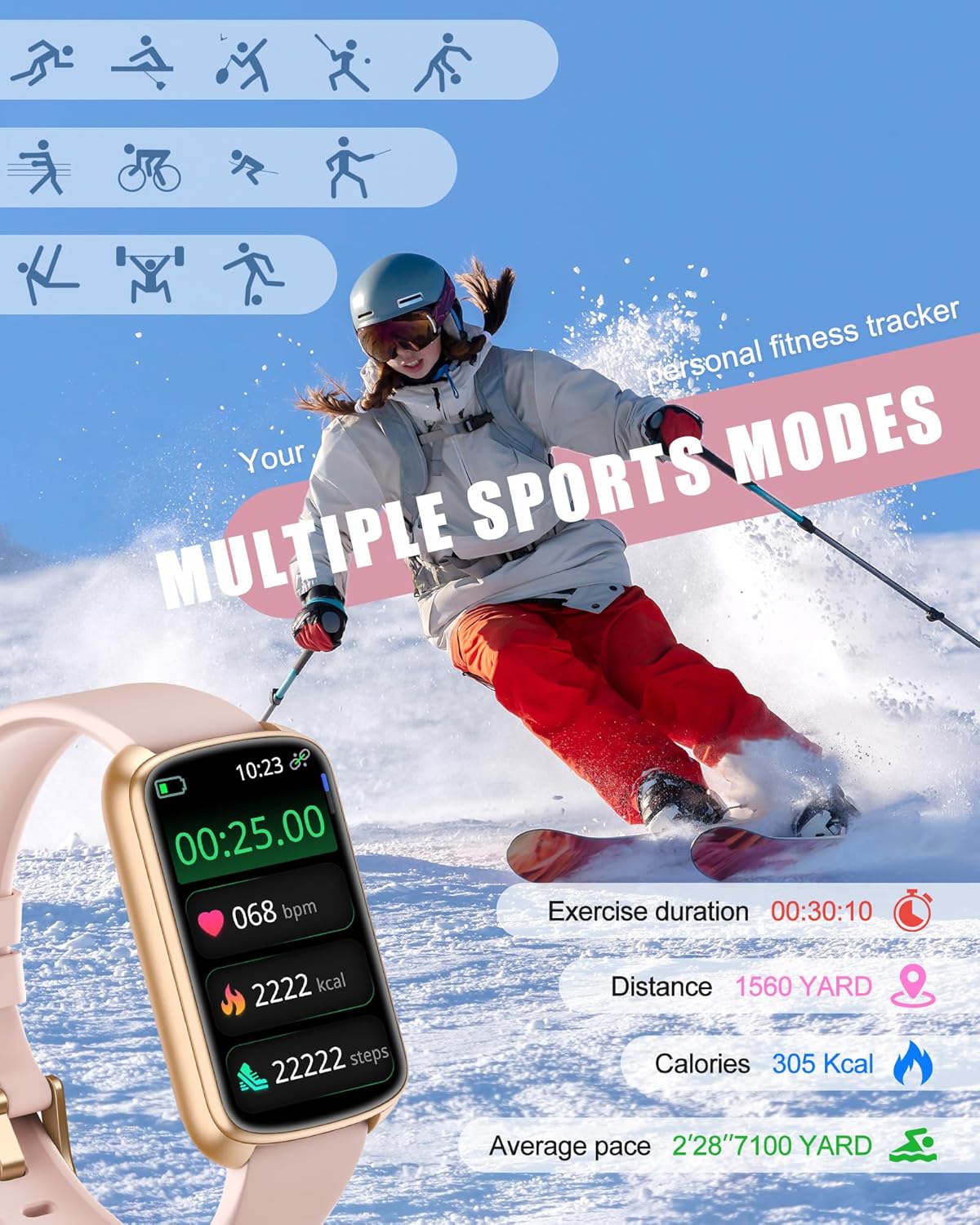 Fitness Tracker, Smart Watch for Women Men with 24/7 Heart Rate/Blood Pressure/Blood Oxygen Monitor,Sleep Tracker,Step & Calorie Counter, IP68 Waterproof Fitness Watches Compatible with Android&iPhone