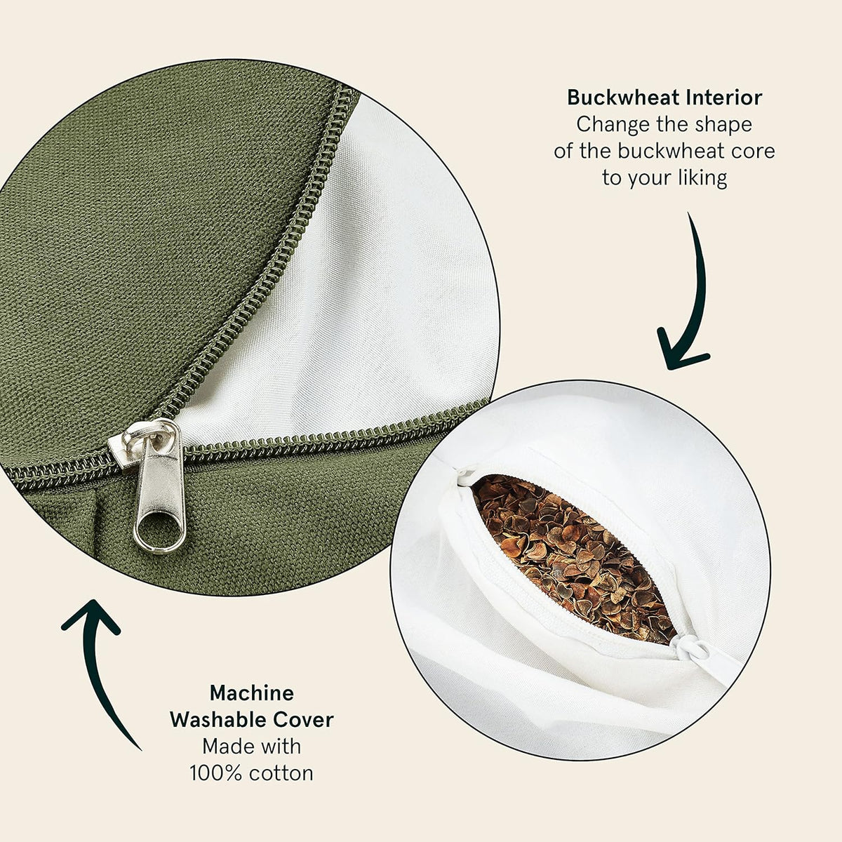 Sedona Zafu Meditation Cushion with Buckwheat Hull Fill - Adjustable Yoga & Pilates Equipment Support - 17in Crescent Cotton Cover