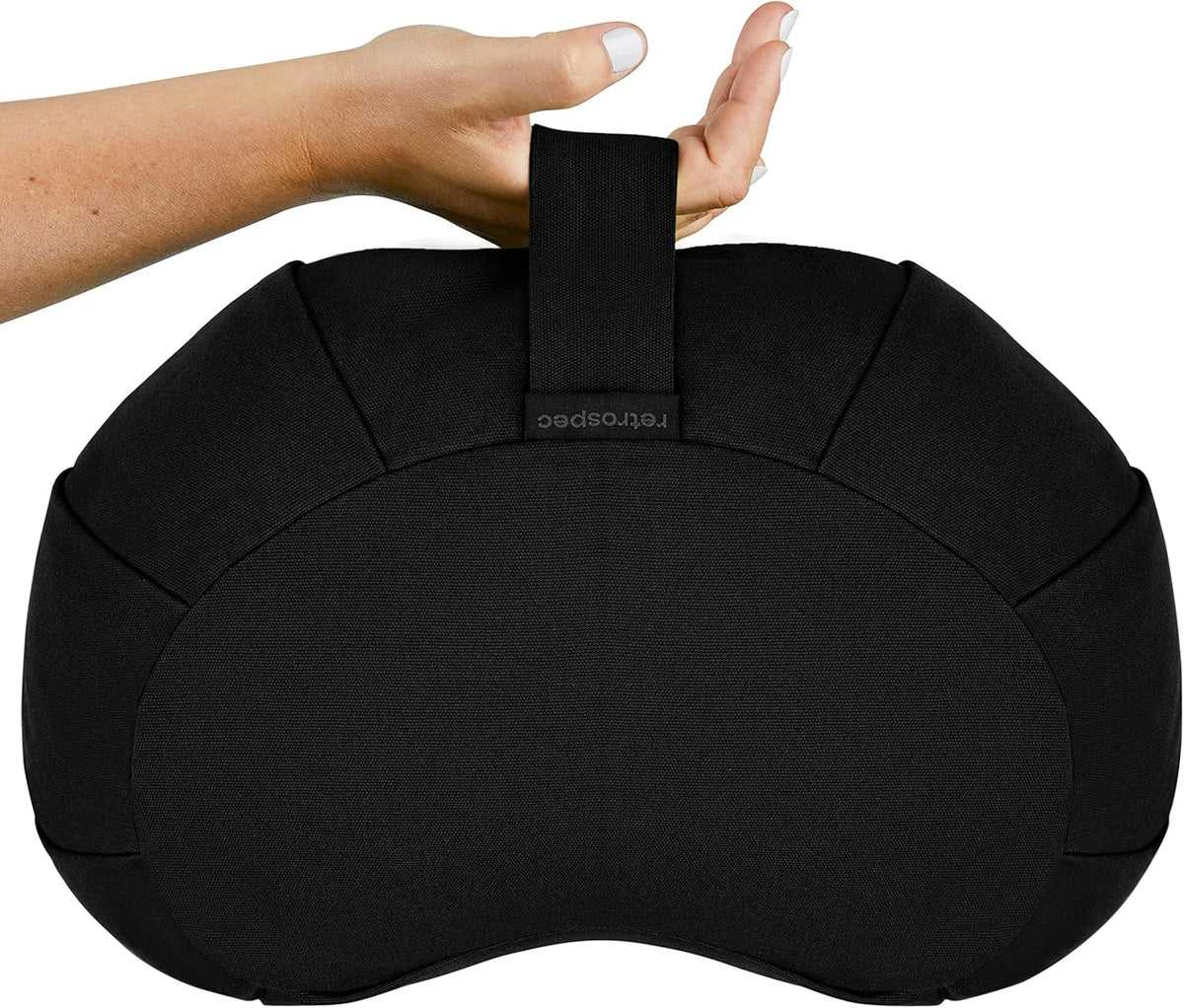 Sedona Zafu Meditation Cushion with Buckwheat Hull Fill - Adjustable Yoga & Pilates Equipment Support - 17in Crescent Cotton Cover