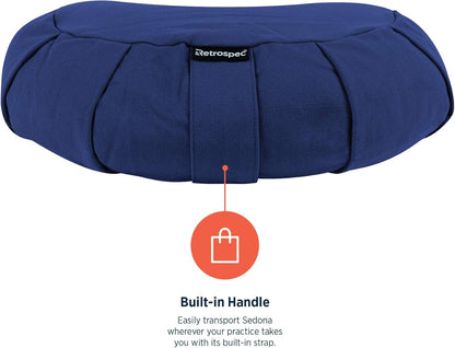 Sedona Zafu Meditation Cushion with Buckwheat Hull Fill - Adjustable Yoga & Pilates Equipment Support - 17in Crescent Cotton Cover