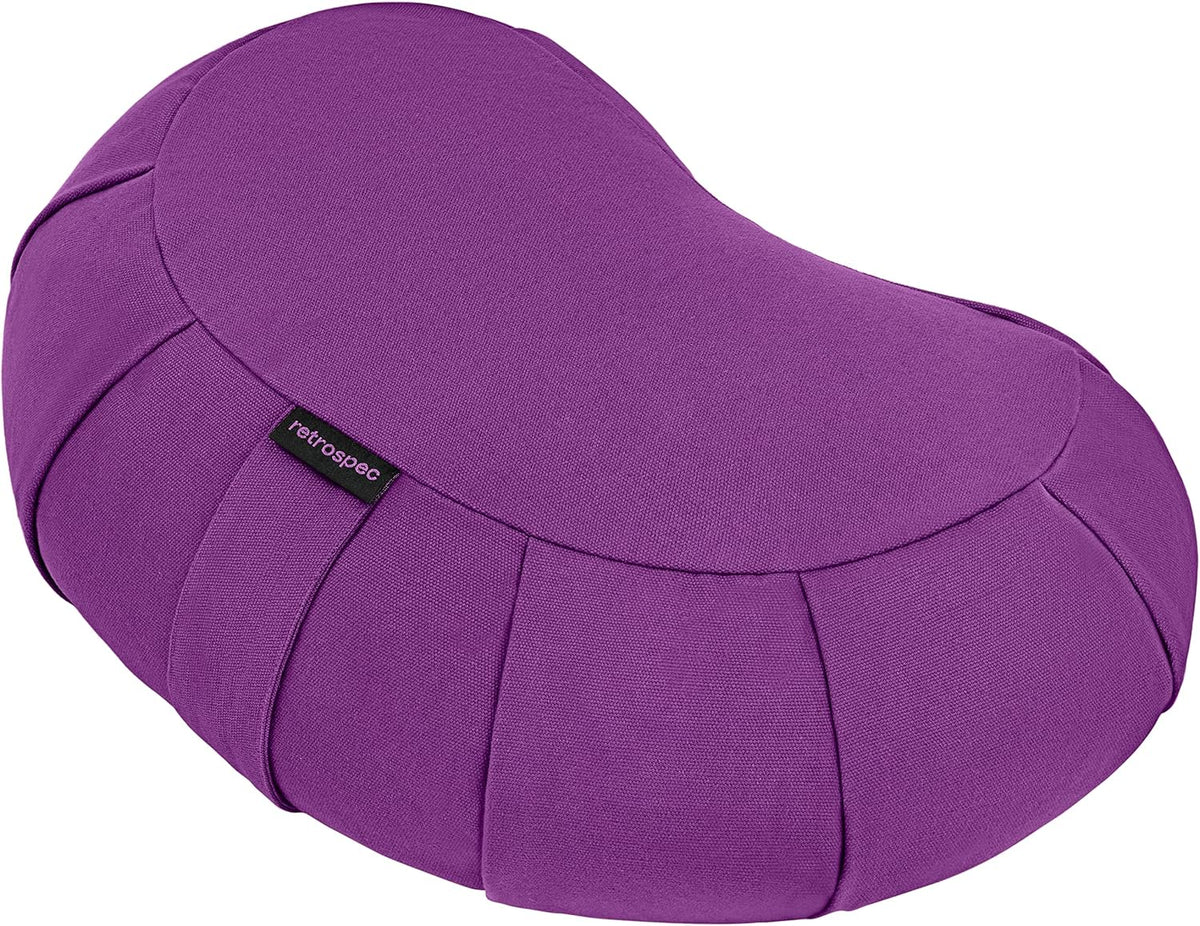 Sedona Zafu Meditation Cushion with Buckwheat Hull Fill - Adjustable Yoga & Pilates Equipment Support - 17in Crescent Cotton Cover