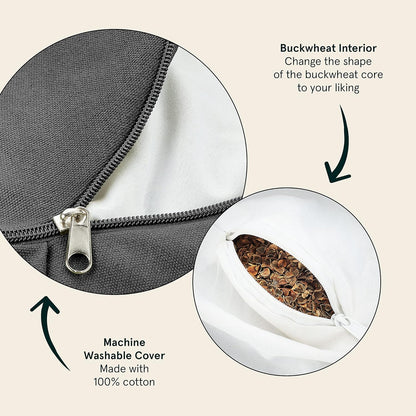 Sedona Zafu Meditation Cushion with Buckwheat Hull Fill - Adjustable Yoga & Pilates Equipment Support - 17in Crescent Cotton Cover