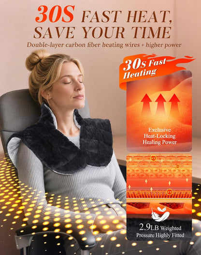 Weighted Heating Pad for Neck Shoulder and Back Pain, 30s Fast Heat