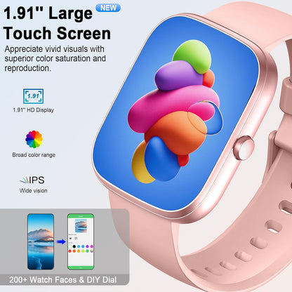 Smart Watch for Women (Answer/Make Call), 1.91"HD Smartwatch with Heart Rate/Sleep Monitor/Pedometer/Calories, 2026 Fitness Watch 110+ Sport Modes IP68 Waterproof Activity Tracker for Android iOS Pink