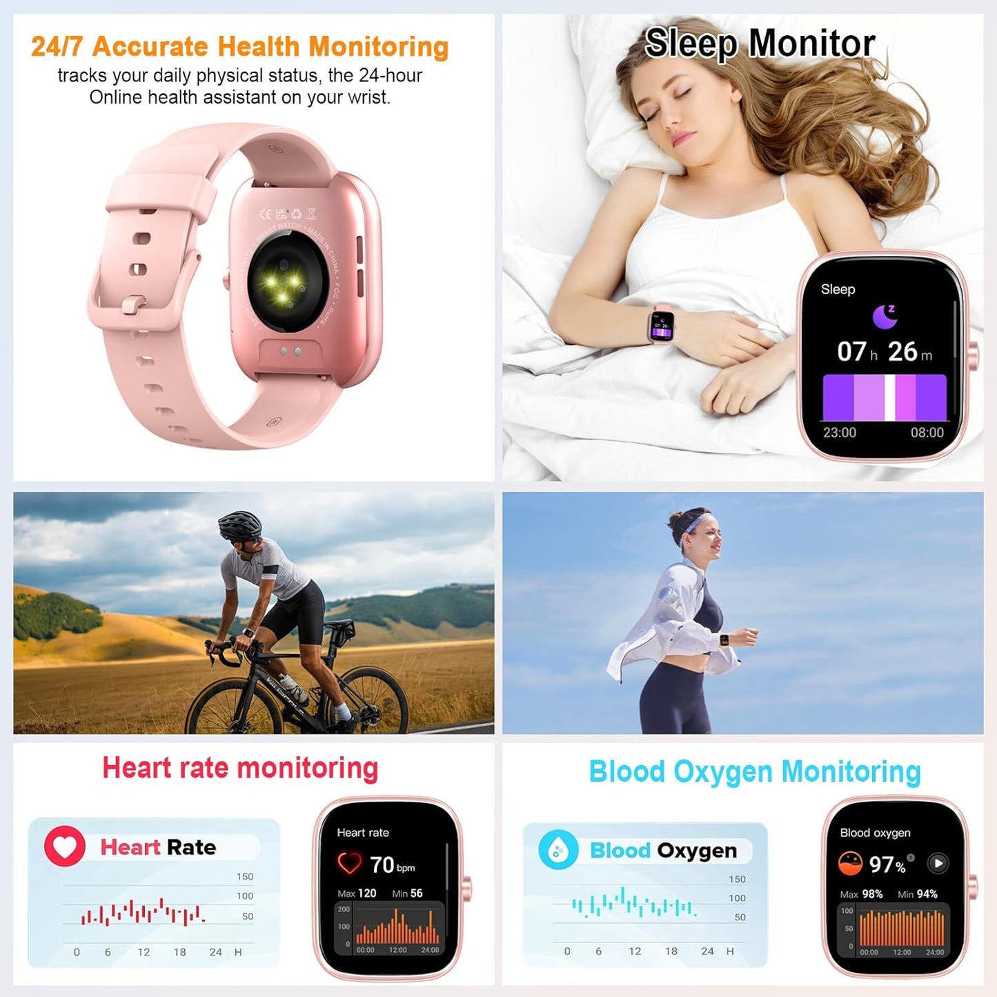 Smart Watch for Women (Answer/Make Call), 1.91"HD Smartwatch with Heart Rate/Sleep Monitor/Pedometer/Calories, 2026 Fitness Watch 110+ Sport Modes IP68 Waterproof Activity Tracker for Android iOS Pink