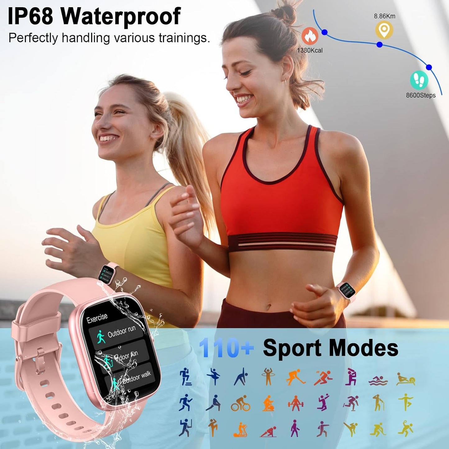 Smart Watch for Women (Answer/Make Call), 1.91"HD Smartwatch with Heart Rate/Sleep Monitor/Pedometer/Calories, 2026 Fitness Watch 110+ Sport Modes IP68 Waterproof Activity Tracker for Android iOS Pink