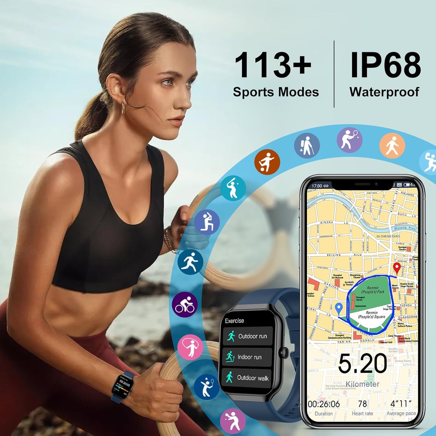 Smart Watch for Women (Answer/Make Call), 1.91"HD Smartwatch with Heart Rate/Sleep Monitor/Pedometer/Calories, 2026 Fitness Watch 110+ Sport Modes IP68 Waterproof Activity Tracker for Android iOS Pink