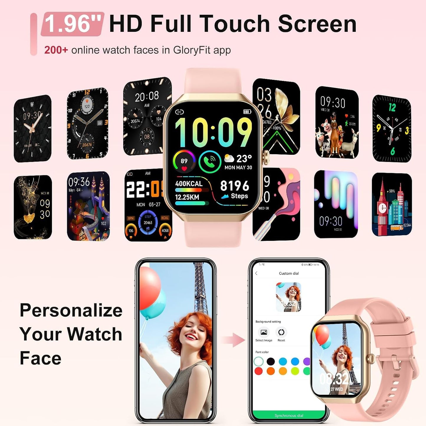 Smart Watch for Women (Answer/Make Call), 1.91"HD Smartwatch with Heart Rate/Sleep Monitor/Pedometer/Calories, 2026 Fitness Watch 110+ Sport Modes IP68 Waterproof Activity Tracker for Android iOS Pink