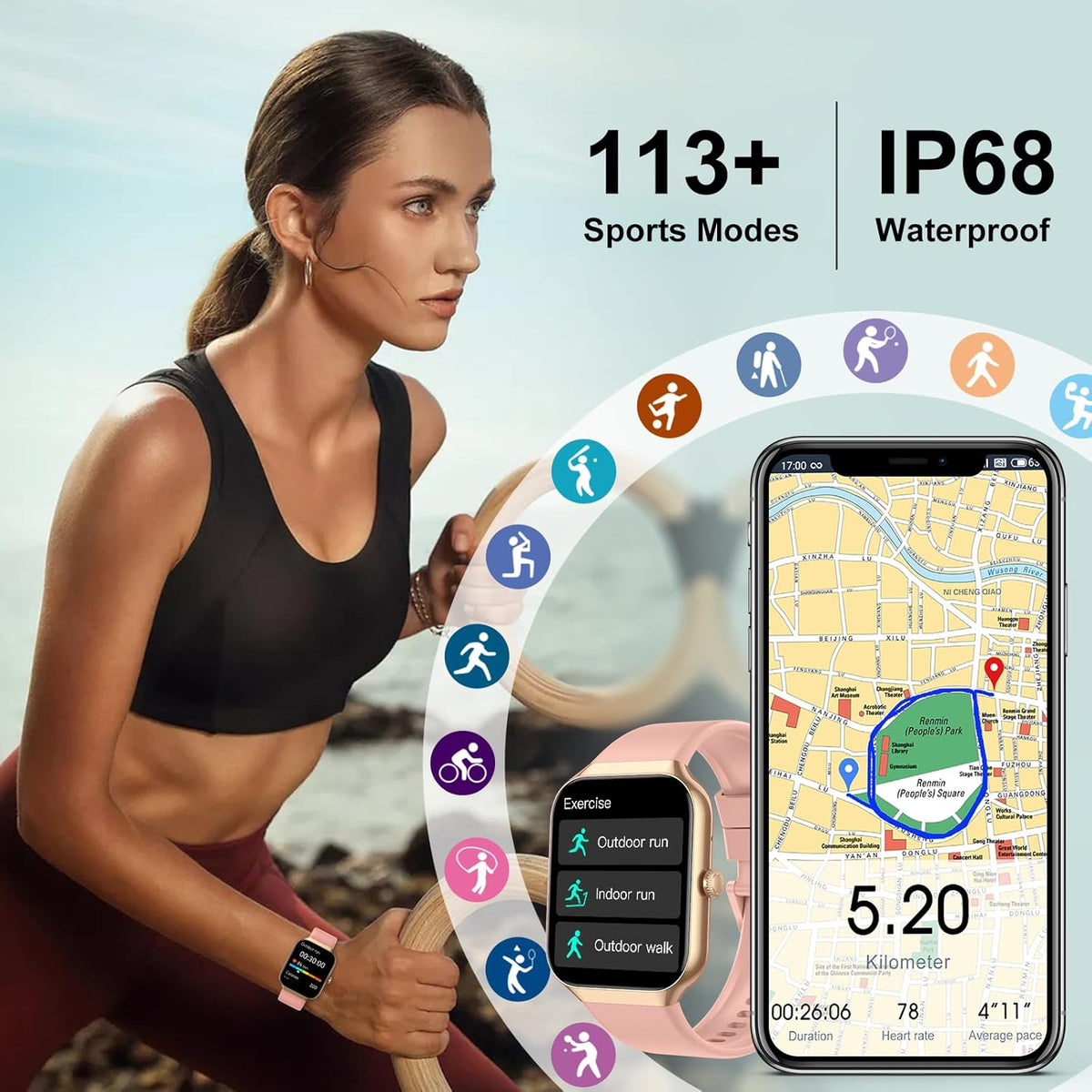 Smart Watch for Women (Answer/Make Call), 1.91"HD Smartwatch with Heart Rate/Sleep Monitor/Pedometer/Calories, 2026 Fitness Watch 110+ Sport Modes IP68 Waterproof Activity Tracker for Android iOS Pink