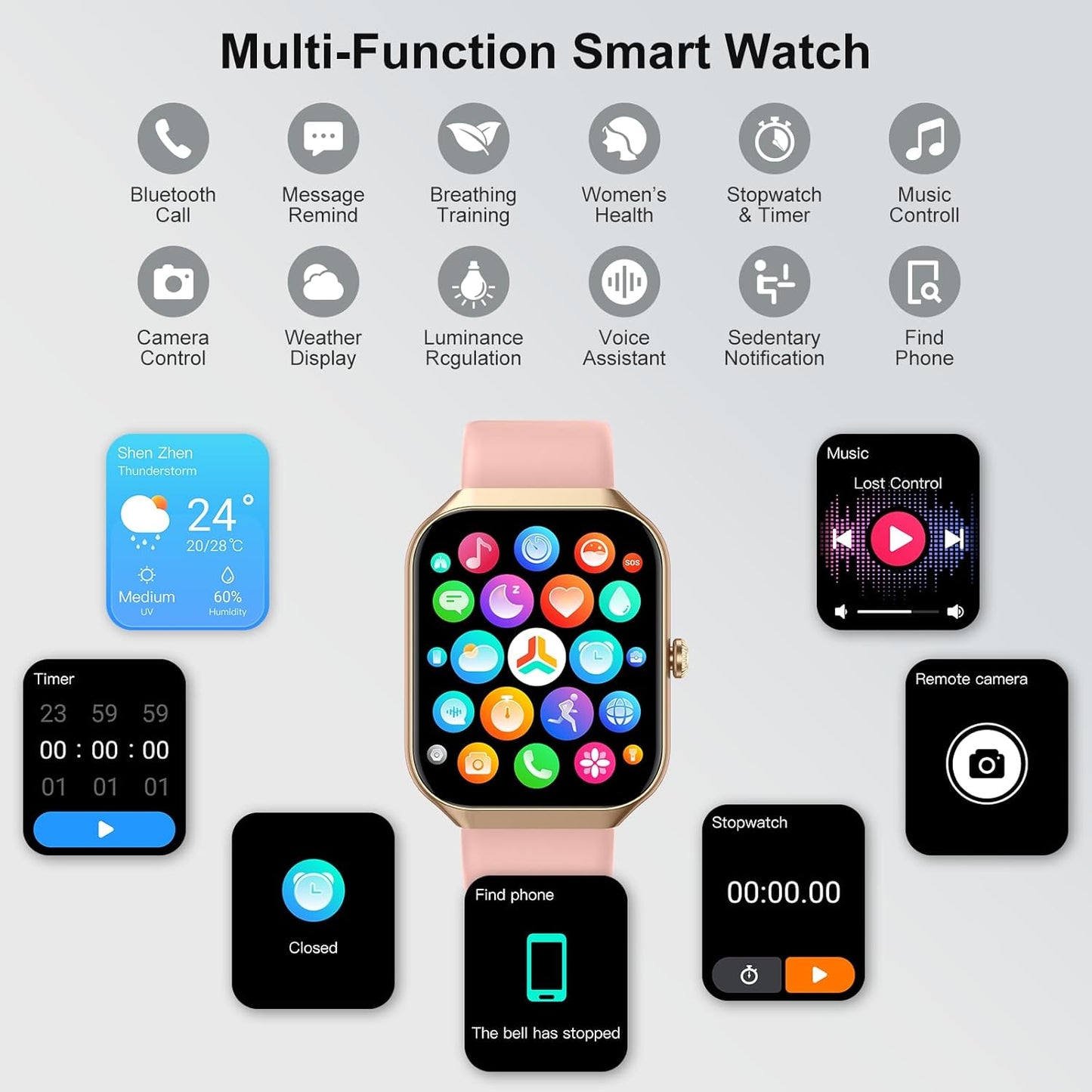 Smart Watch for Women (Answer/Make Call), 1.91"HD Smartwatch with Heart Rate/Sleep Monitor/Pedometer/Calories, 2026 Fitness Watch 110+ Sport Modes IP68 Waterproof Activity Tracker for Android iOS Pink