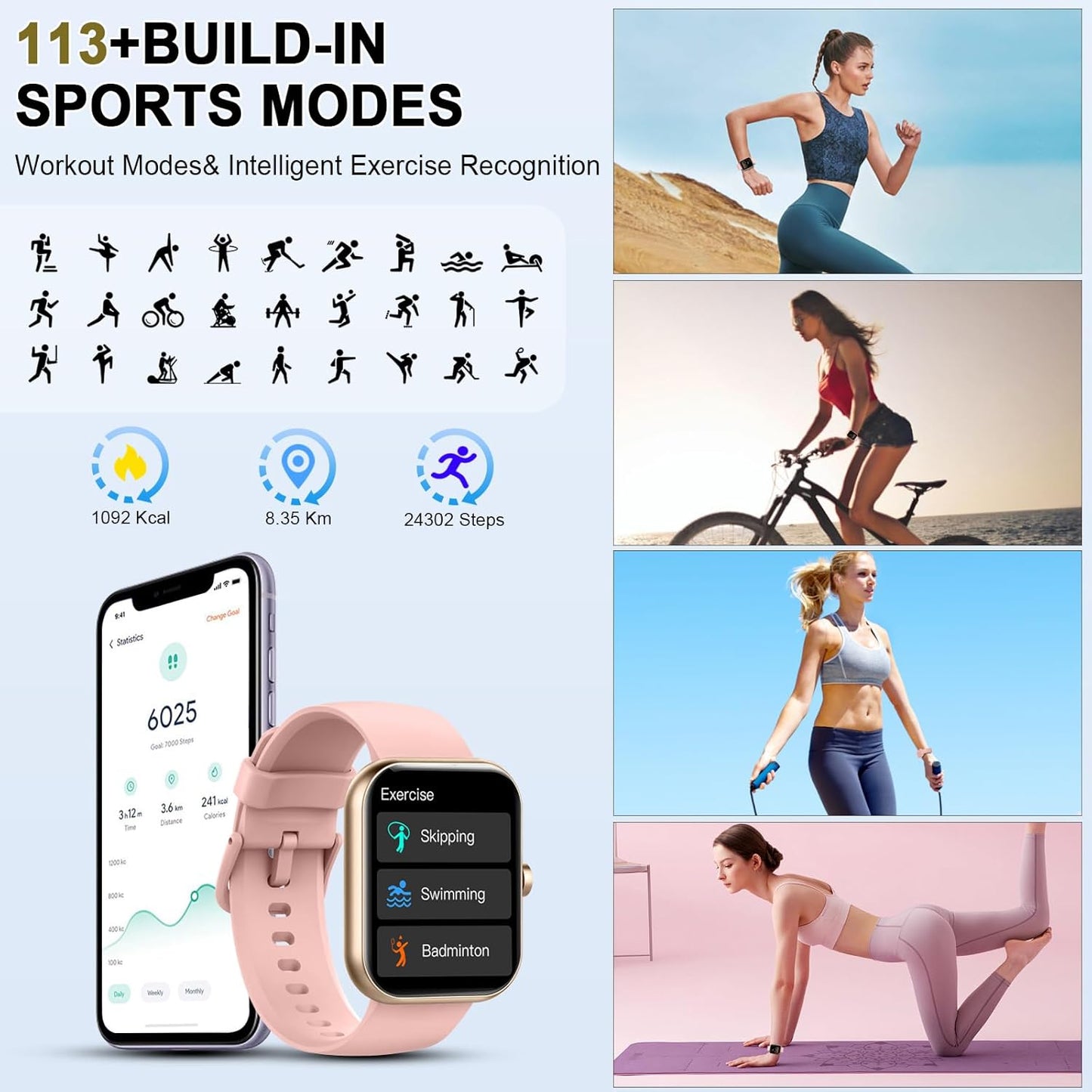 Smart Watch for Women (Answer/Make Call), 1.91"HD Smartwatch with Heart Rate/Sleep Monitor/Pedometer/Calories, 2026 Fitness Watch 110+ Sport Modes IP68 Waterproof Activity Tracker for Android iOS Pink