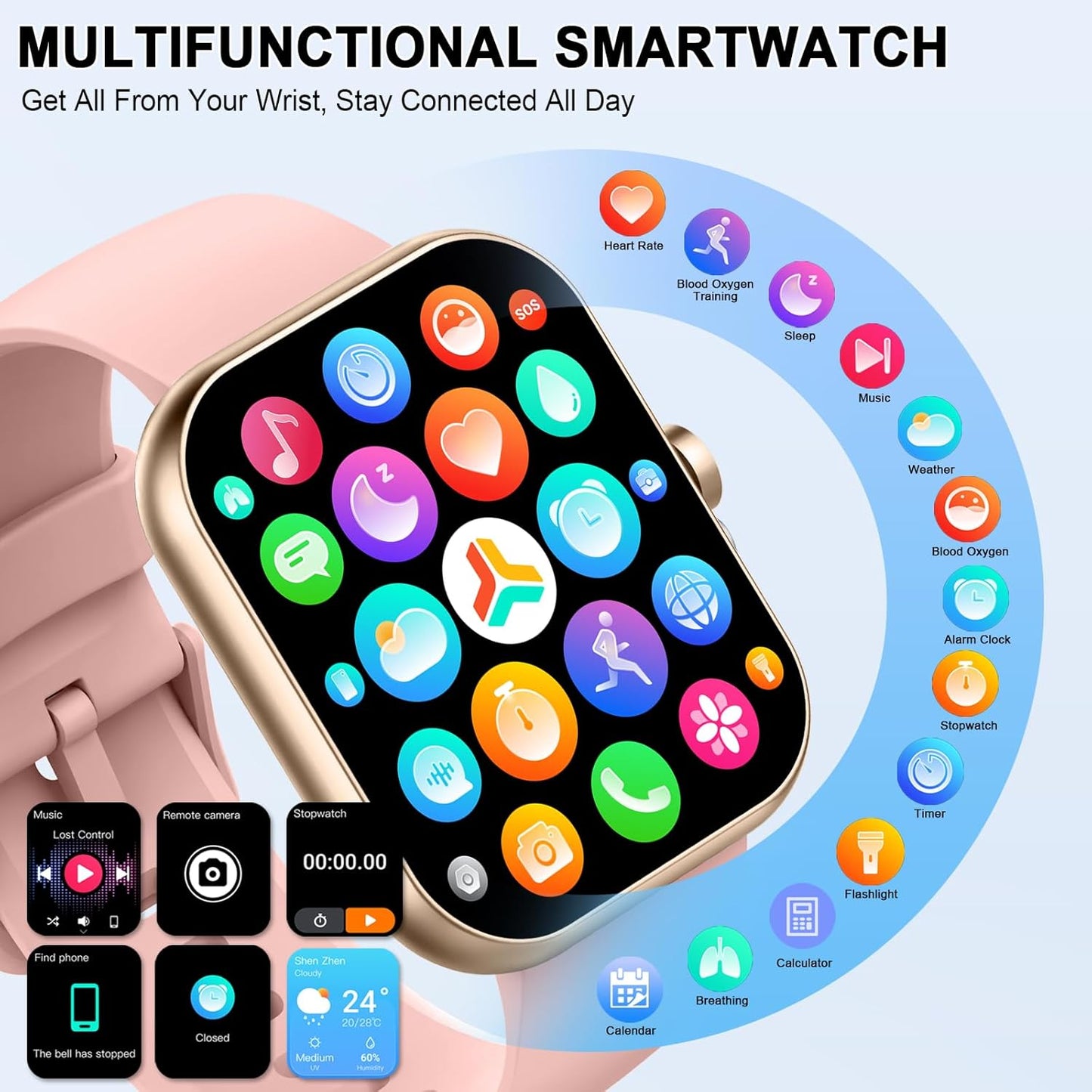 Smart Watch for Women (Answer/Make Call), 1.91"HD Smartwatch with Heart Rate/Sleep Monitor/Pedometer/Calories, 2026 Fitness Watch 110+ Sport Modes IP68 Waterproof Activity Tracker for Android iOS Pink