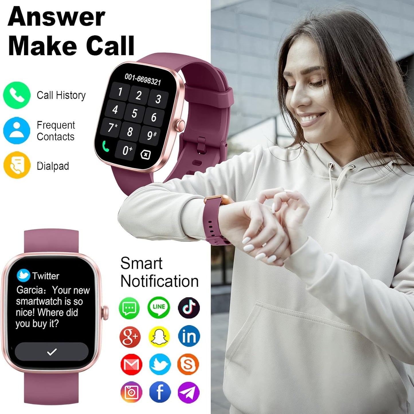 Smart Watch for Women (Answer/Make Call), 1.91"HD Smartwatch with Heart Rate/Sleep Monitor/Pedometer/Calories, 2026 Fitness Watch 110+ Sport Modes IP68 Waterproof Activity Tracker for Android iOS Pink