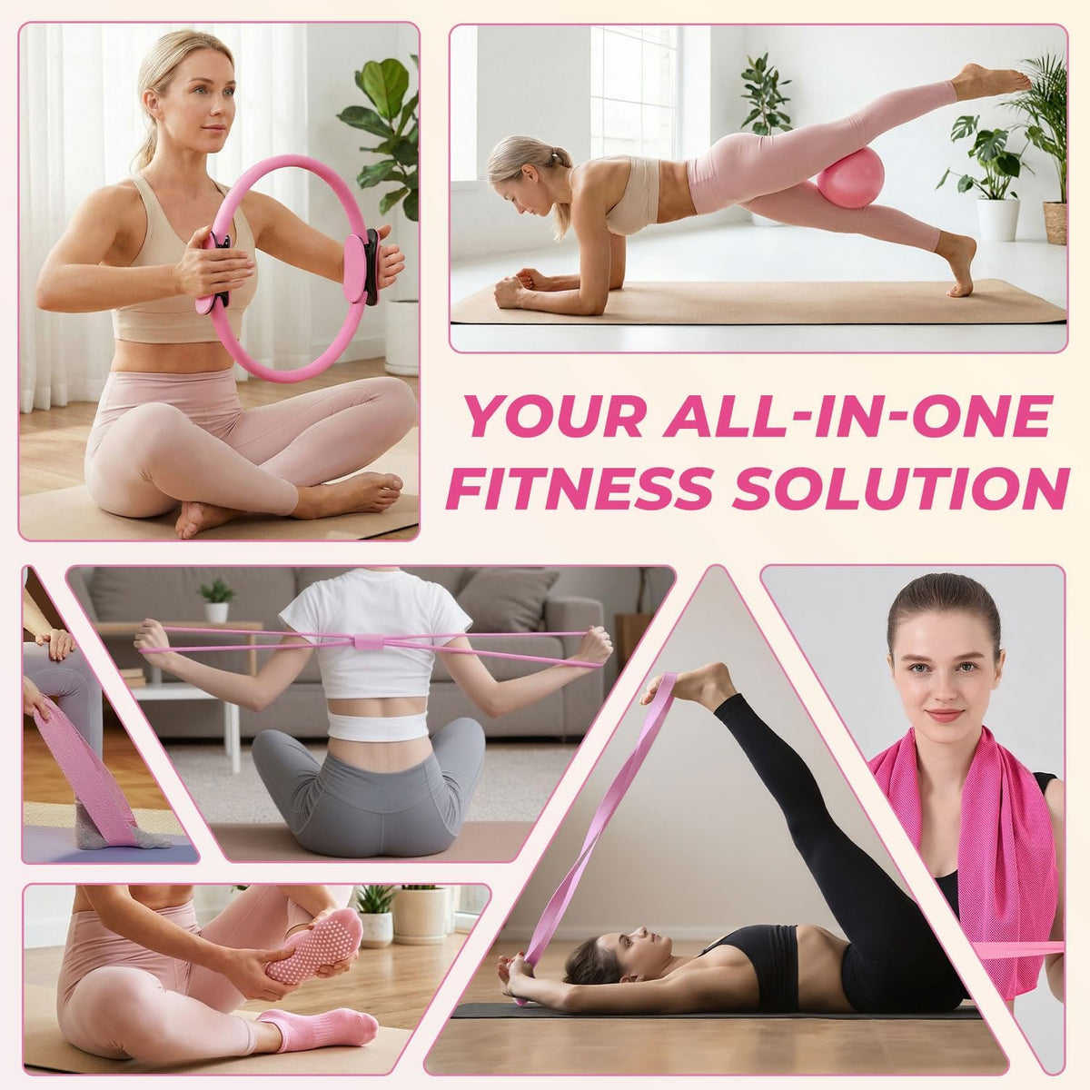 Pilates Kit for Home Workout, All-in-One Yoga Pilates Equipment with 14.5" Pilate Ring and Small Exercise Ball Set, Pilates Essentials for Women at Home