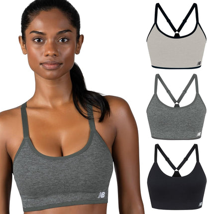 New Balance Women's Sports Bras 3 Pack, Seamless Cami, Removable Pads, Medium Impact Gym Sports Bra for Women, Workout Set