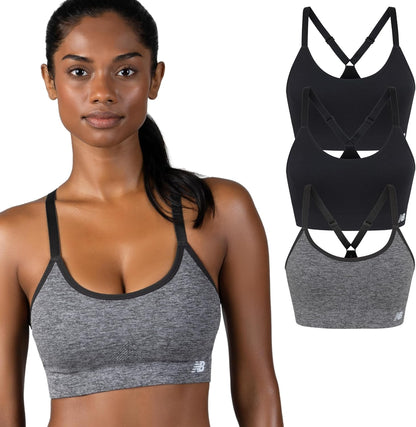 New Balance Women's Sports Bras 3 Pack, Seamless Cami, Removable Pads, Medium Impact Gym Sports Bra for Women, Workout Set