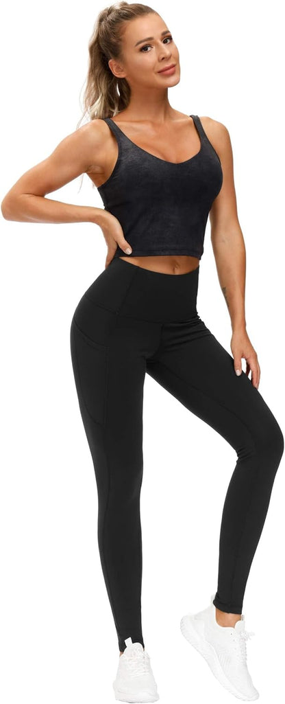 Thick High Waist Yoga Pants with Pockets, Tummy Control Workout Running Yoga Leggings for Women - Colors A