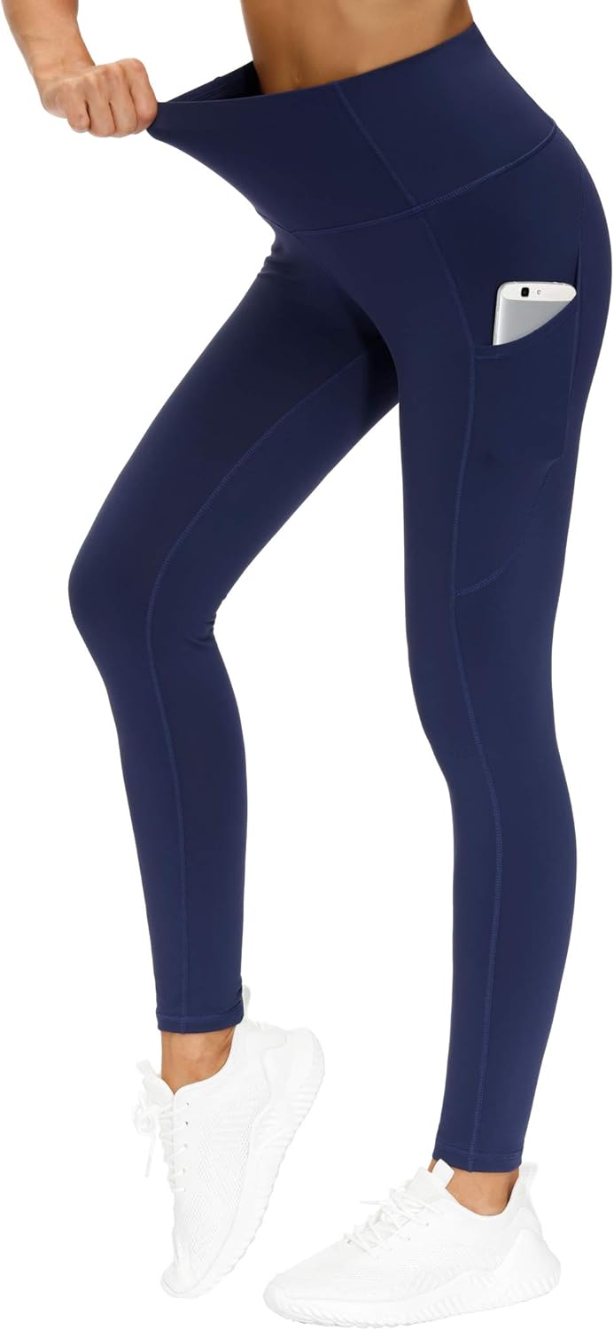 Thick High Waist Yoga Pants with Pockets, Tummy Control Workout Running Yoga Leggings for Women - Colors A