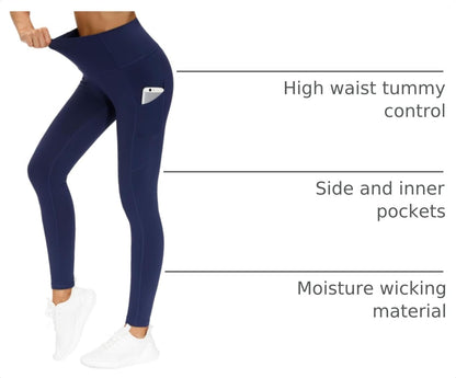 Thick High Waist Yoga Pants with Pockets, Tummy Control Workout Running Yoga Leggings for Women - Colors A