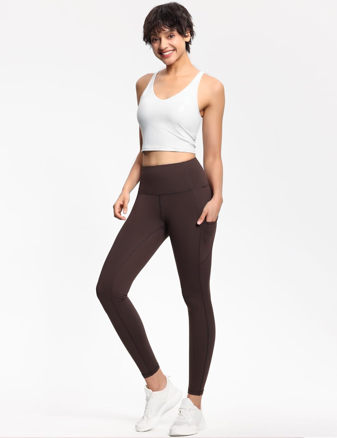 Thick High Waist Yoga Pants with Pockets, Tummy Control Workout Running Yoga Leggings for Women - Colors A