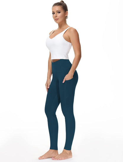 Thick High Waist Yoga Pants with Pockets, Tummy Control Workout Running Yoga Leggings for Women - Colors A