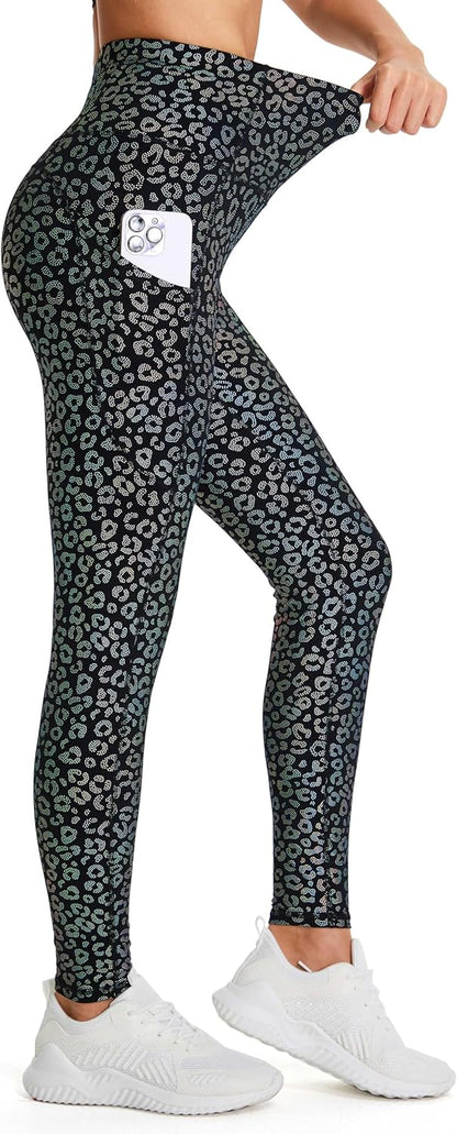 Thick High Waist Yoga Pants with Pockets, Tummy Control Workout Running Yoga Leggings for Women - Colors A