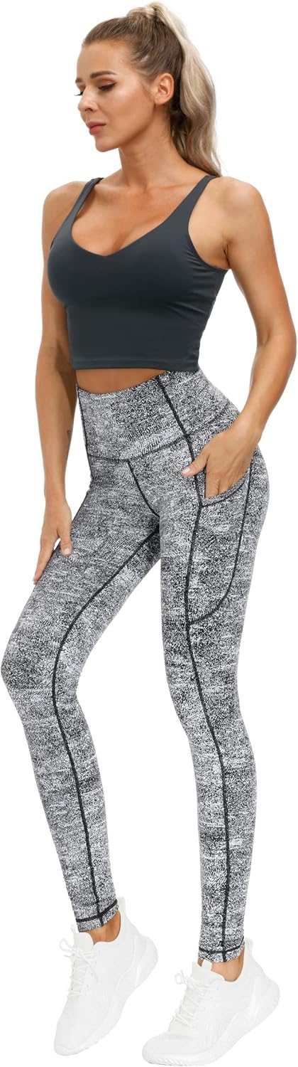 Thick High Waist Yoga Pants with Pockets, Tummy Control Workout Running Yoga Leggings for Women - Colors A