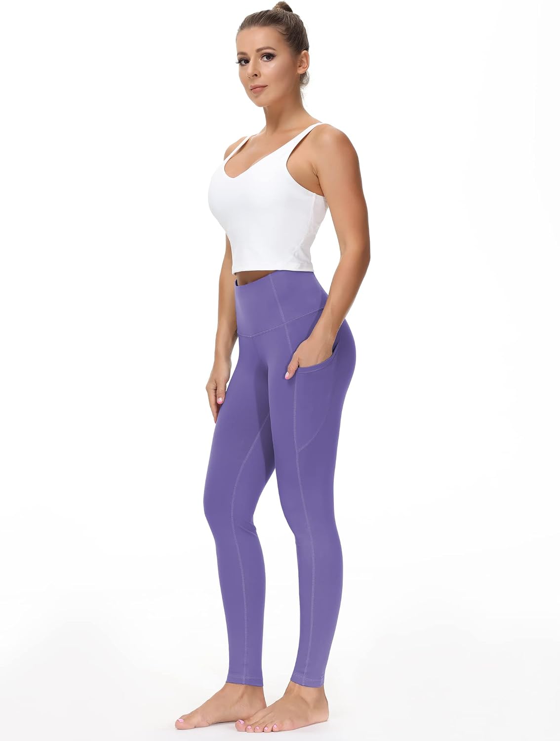 Thick High Waist Yoga Pants with Pockets, Tummy Control Workout Running Yoga Leggings for Women - Colors A