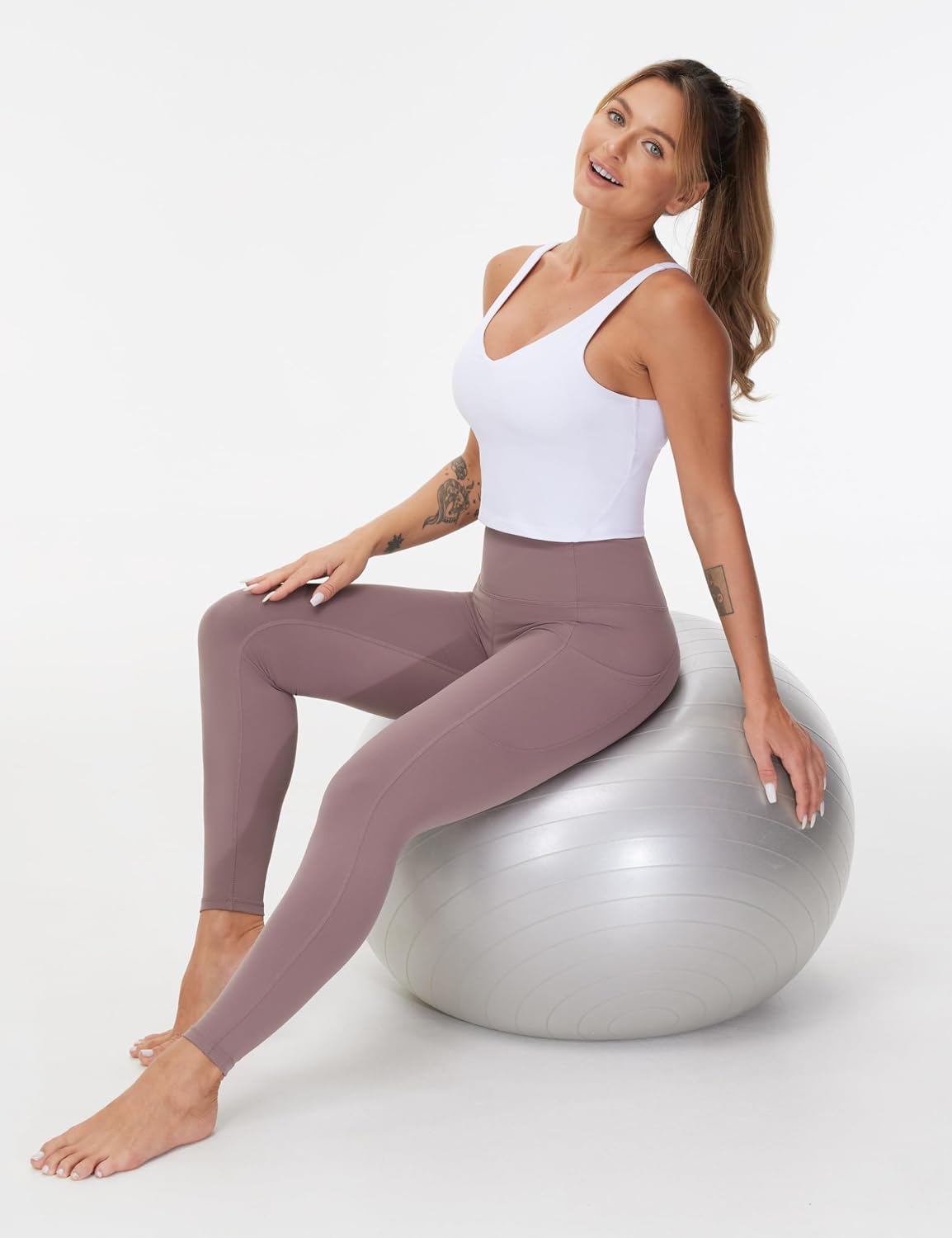 Thick High Waist Yoga Pants with Pockets, Tummy Control Workout Running Yoga Leggings for Women - Colors A