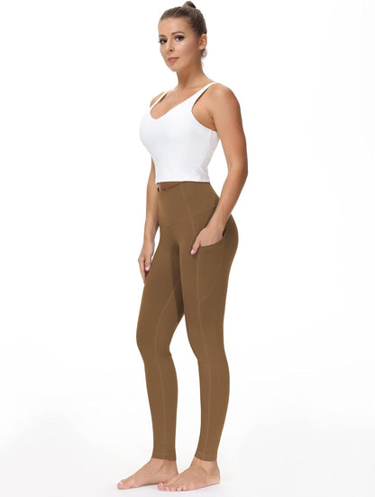Thick High Waist Yoga Pants with Pockets, Tummy Control Workout Running Yoga Leggings for Women - Colors A