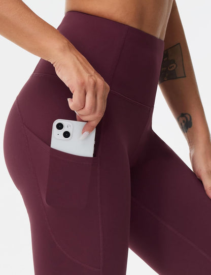 Thick High Waist Yoga Pants with Pockets, Tummy Control Workout Running Yoga Leggings for Women - Colors A