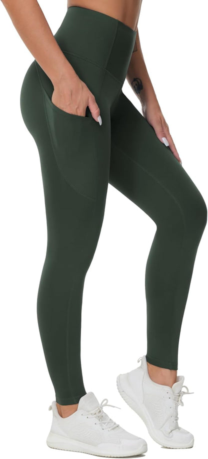 Thick High Waist Yoga Pants with Pockets, Tummy Control Workout Running Yoga Leggings for Women - Colors A