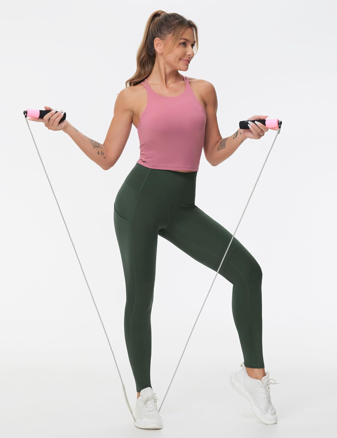 Thick High Waist Yoga Pants with Pockets, Tummy Control Workout Running Yoga Leggings for Women - Colors A