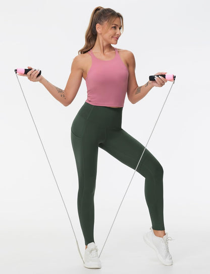 Thick High Waist Yoga Pants with Pockets, Tummy Control Workout Running Yoga Leggings for Women - Colors A