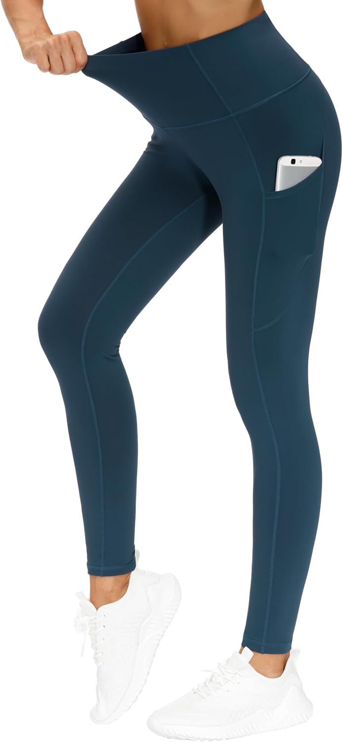 Thick High Waist Yoga Pants with Pockets, Tummy Control Workout Running Yoga Leggings for Women - Colors A