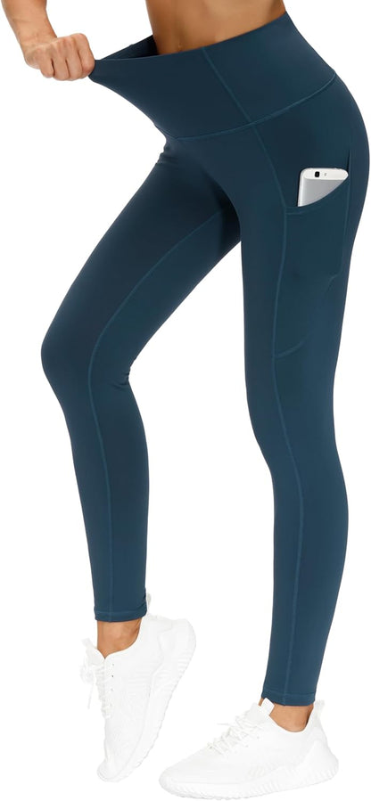 Thick High Waist Yoga Pants with Pockets, Tummy Control Workout Running Yoga Leggings for Women - Colors A