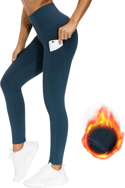 Thick High Waist Yoga Pants with Pockets, Tummy Control Workout Running Yoga Leggings for Women - Colors A