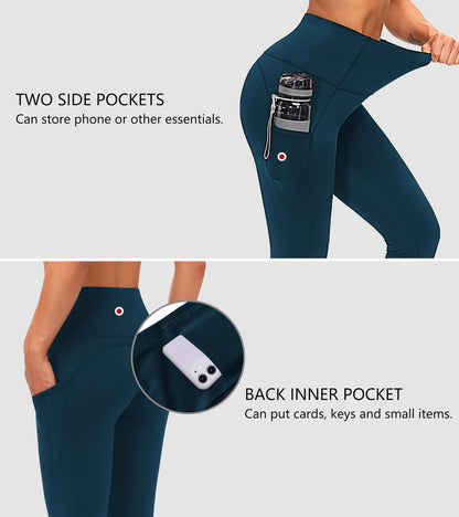 Thick High Waist Yoga Pants with Pockets, Tummy Control Workout Running Yoga Leggings for Women - Colors A