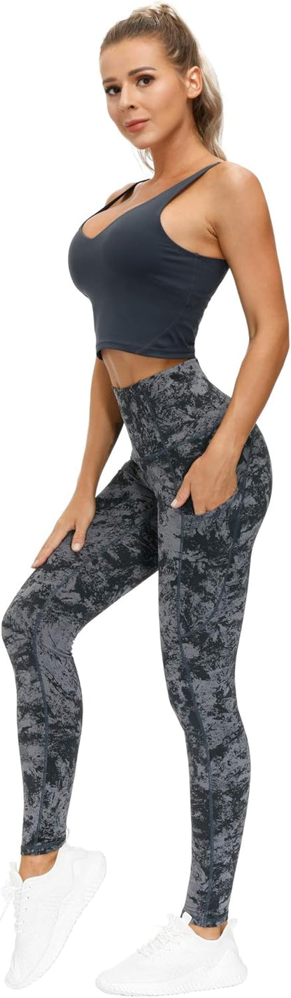 Thick High Waist Yoga Pants with Pockets, Tummy Control Workout Running Yoga Leggings for Women - Colors A