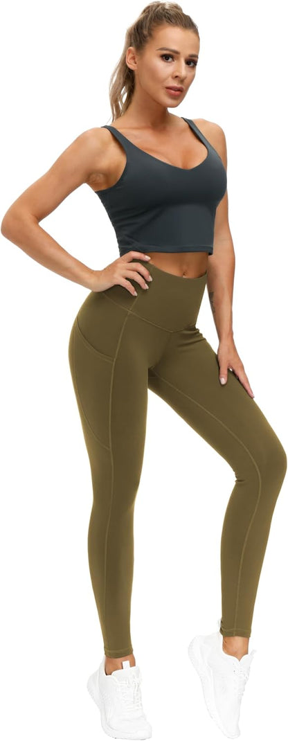 Thick High Waist Yoga Pants with Pockets, Tummy Control Workout Running Yoga Leggings for Women - Colors A