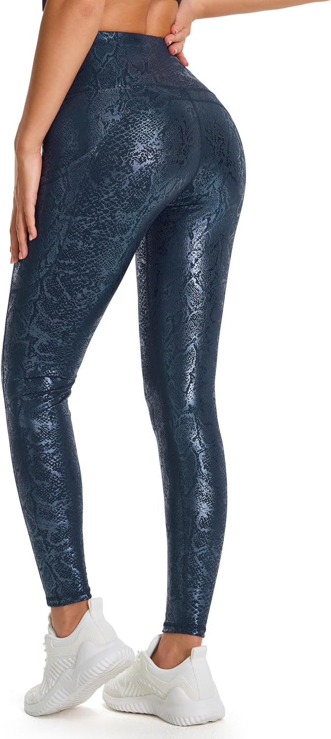 Thick High Waist Yoga Pants with Pockets, Tummy Control Workout Running Yoga Leggings for Women - Colors A
