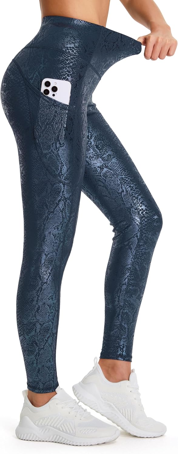 Thick High Waist Yoga Pants with Pockets, Tummy Control Workout Running Yoga Leggings for Women - Colors A