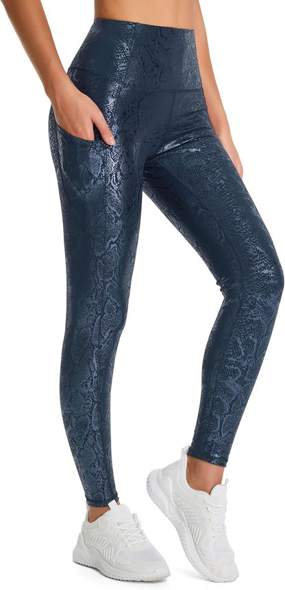 Thick High Waist Yoga Pants with Pockets, Tummy Control Workout Running Yoga Leggings for Women - Colors A