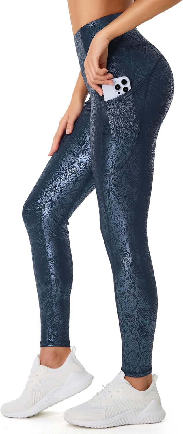 Thick High Waist Yoga Pants with Pockets, Tummy Control Workout Running Yoga Leggings for Women - Colors A