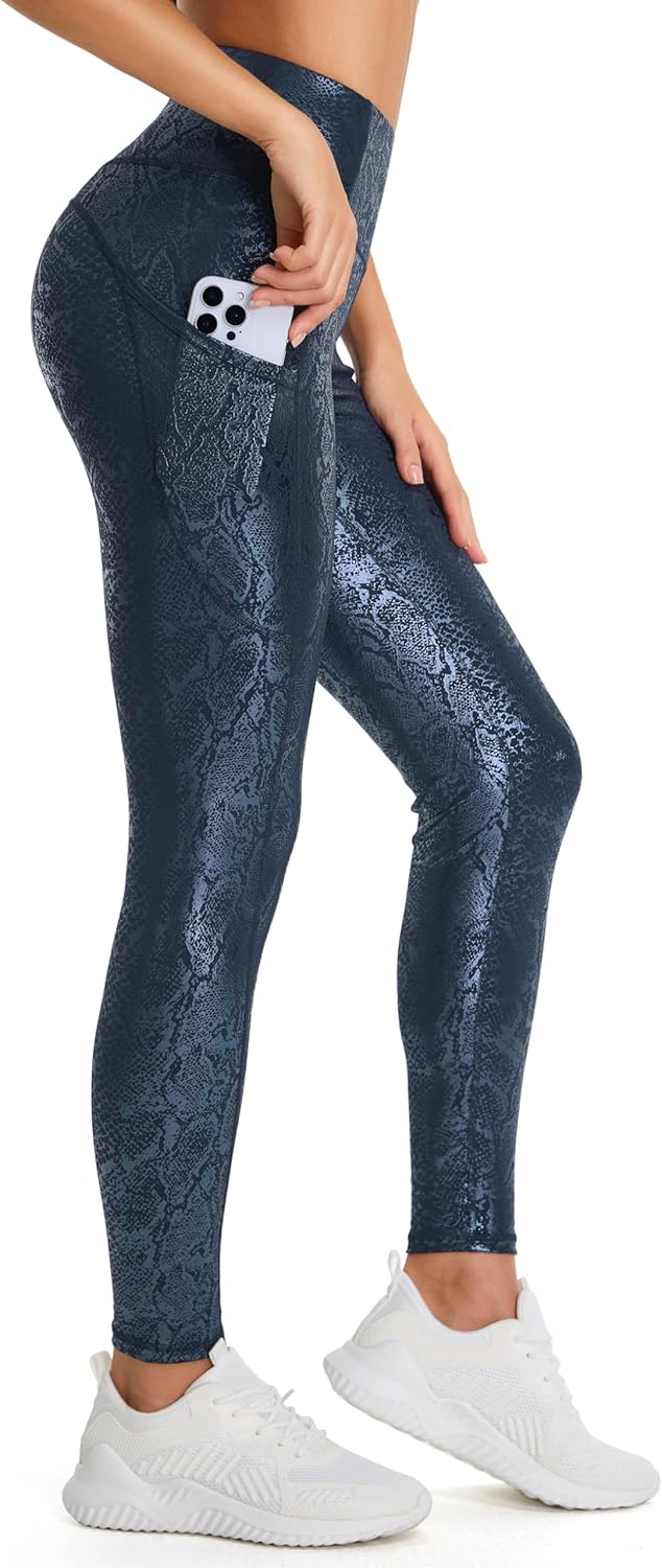 Thick High Waist Yoga Pants with Pockets, Tummy Control Workout Running Yoga Leggings for Women - Colors A