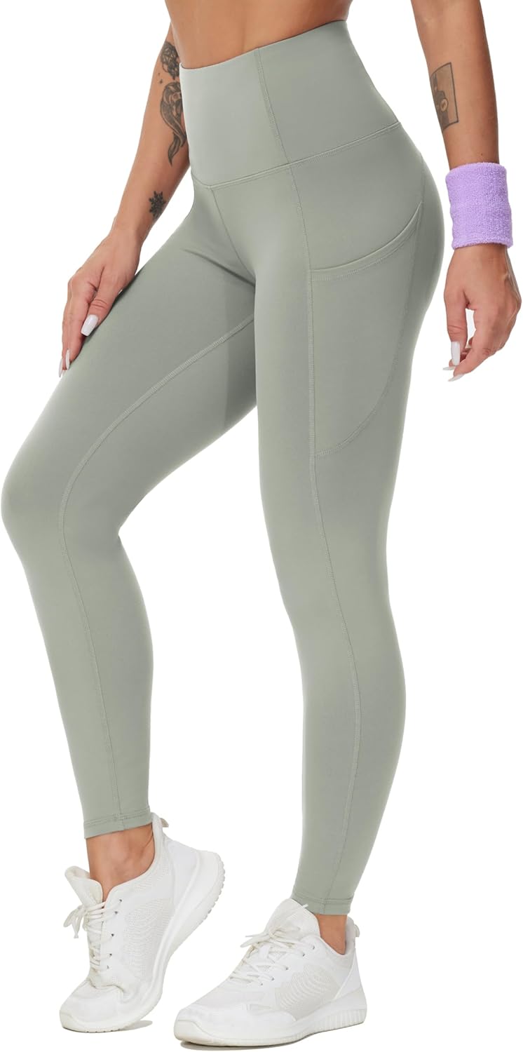 Thick High Waist Yoga Pants with Pockets, Tummy Control Workout Running Yoga Leggings for Women - Colors A