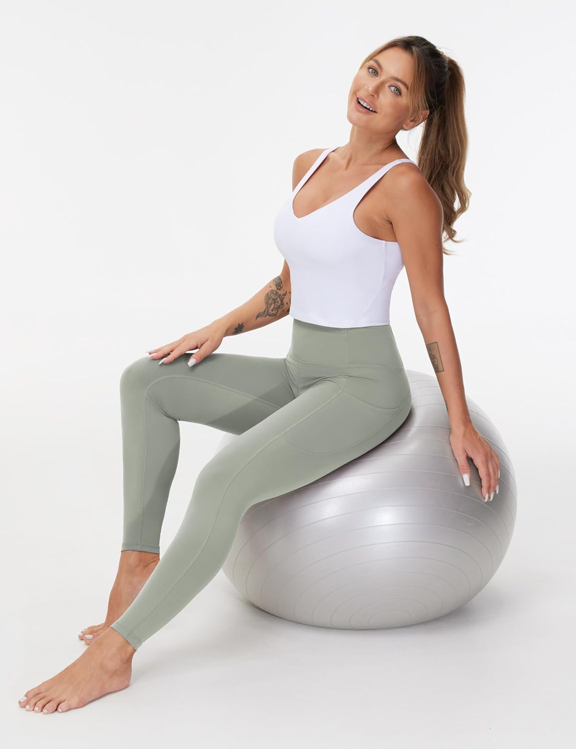 Thick High Waist Yoga Pants with Pockets, Tummy Control Workout Running Yoga Leggings for Women - Colors A