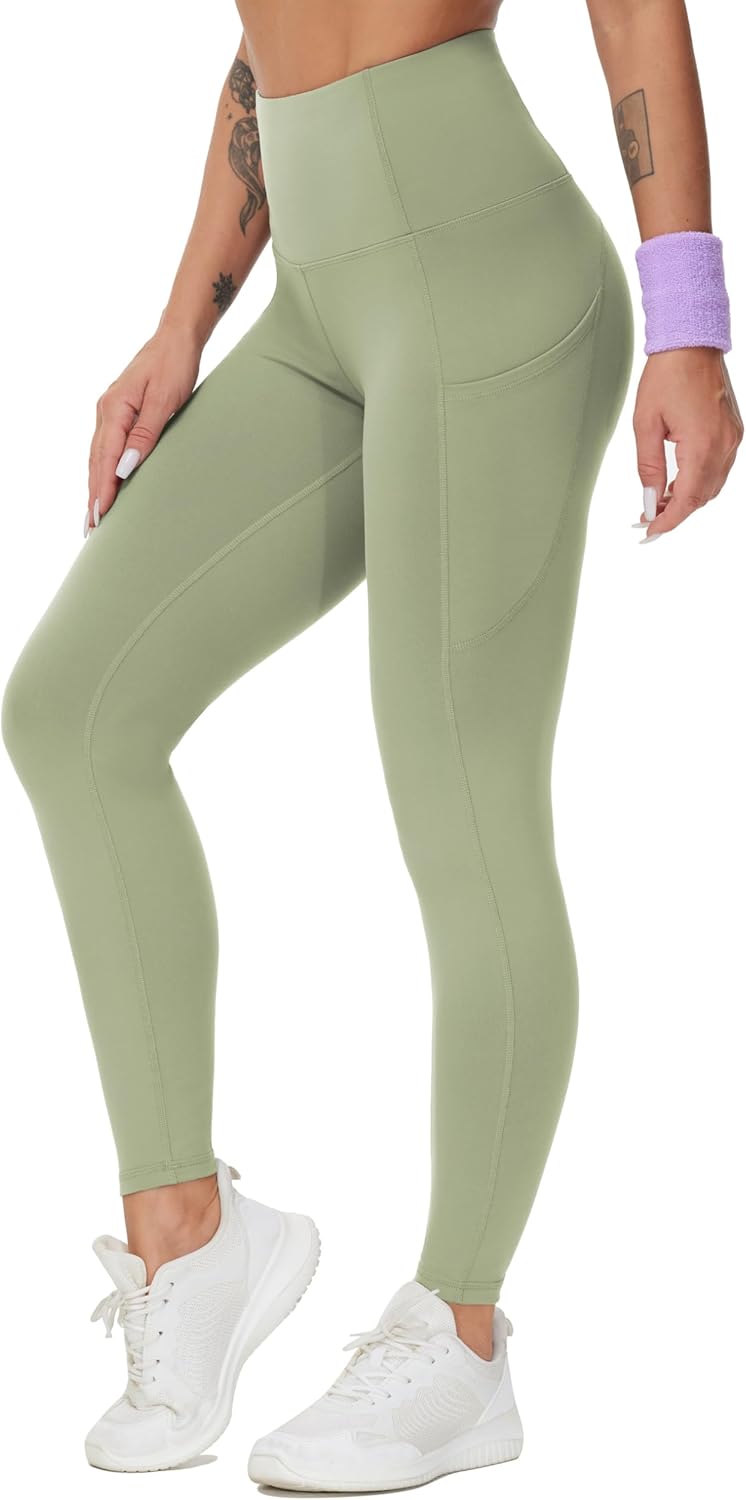 Thick High Waist Yoga Pants with Pockets, Tummy Control Workout Running Yoga Leggings for Women - Colors A