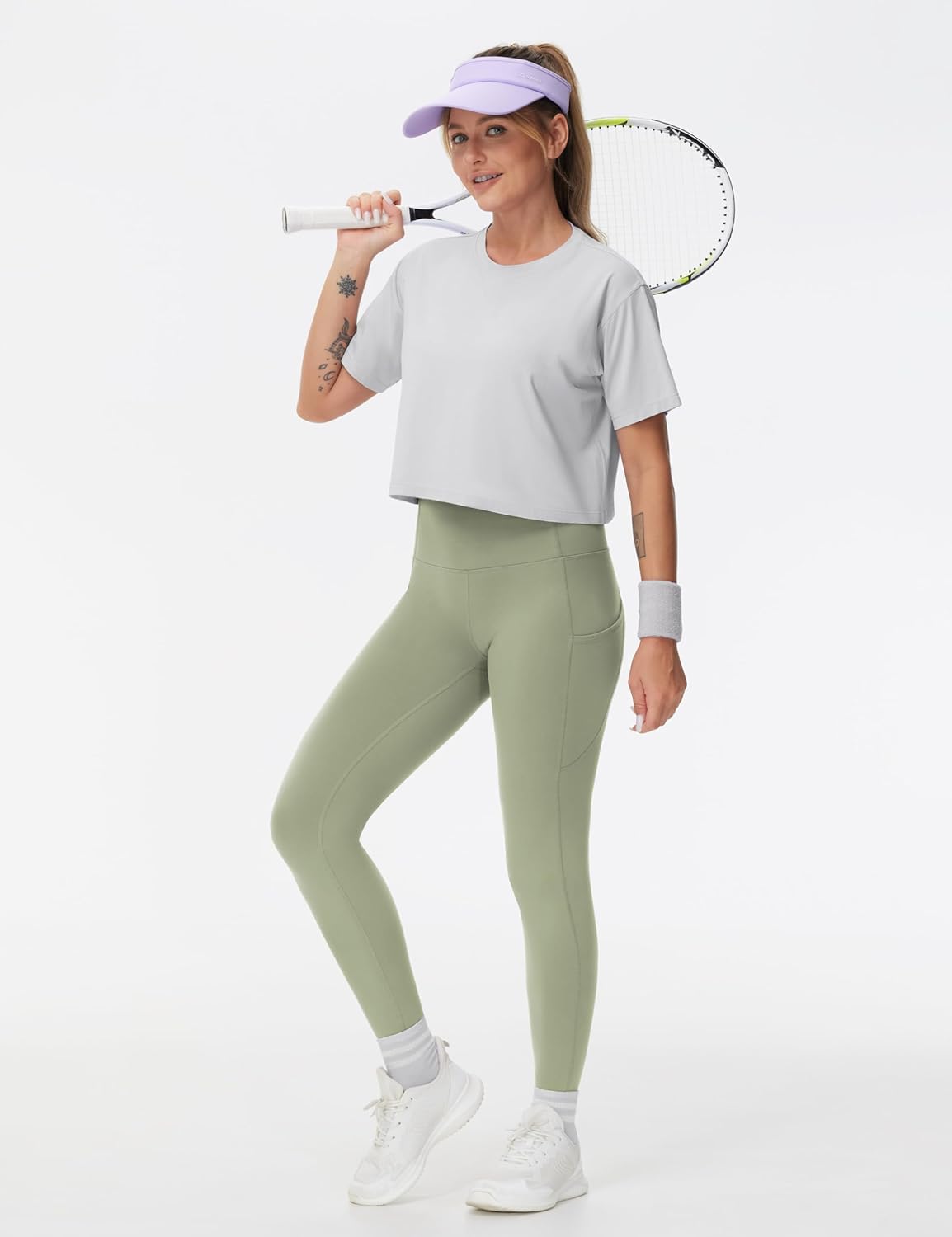 Thick High Waist Yoga Pants with Pockets, Tummy Control Workout Running Yoga Leggings for Women - Colors A